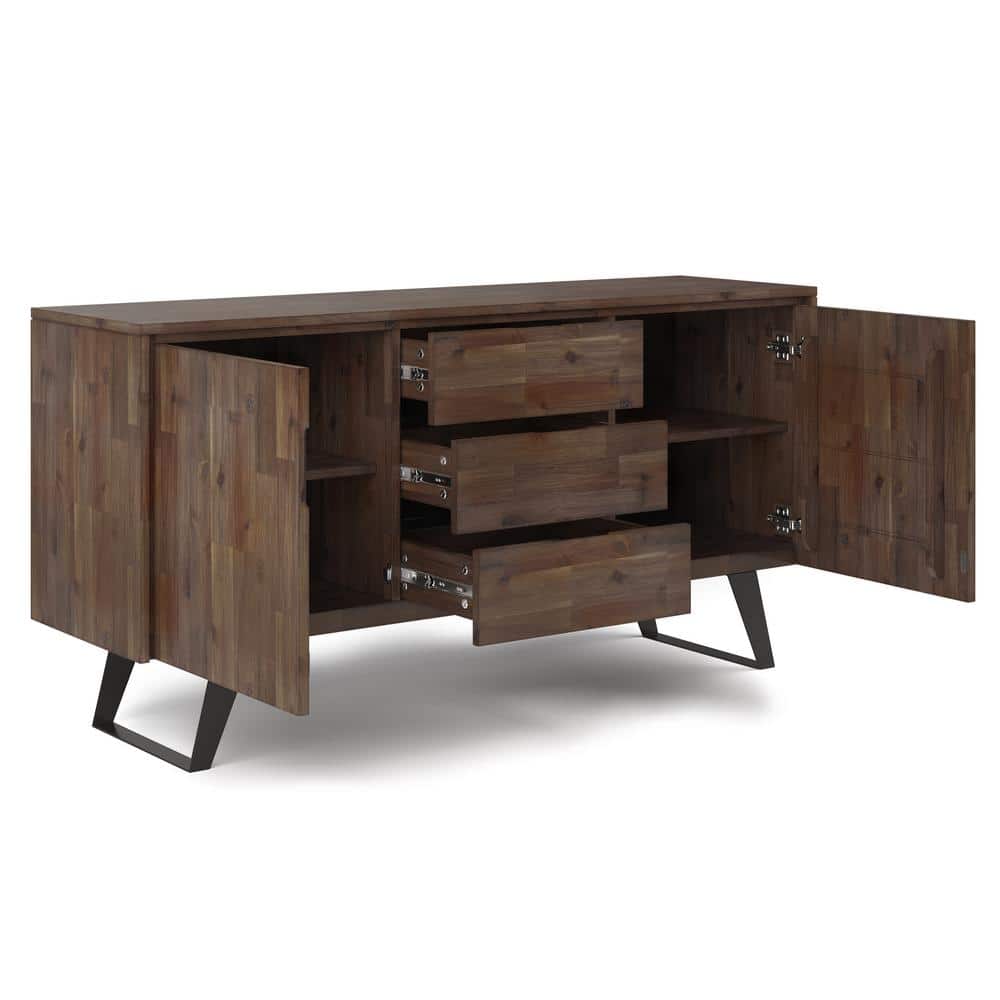 Lowry Solid Acacia Wood Sideboard Buffet in Rustic Natural Aged Brown