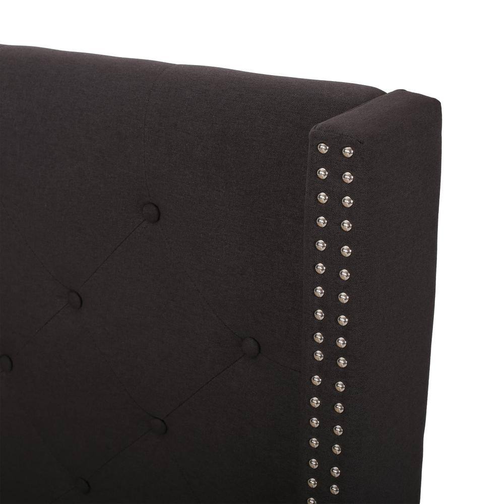 Queen Black Upholstered Wood Platform Bed with Tufted Headboard