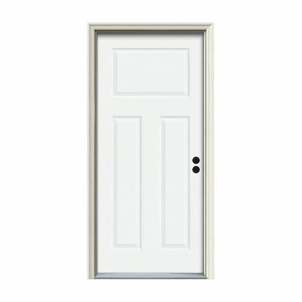 JELD-WEN 32 in. x 80 in. 3-Panel Craftsman White Painted Steel Prehung Left-Hand Inswing Front Door w/Brickmould