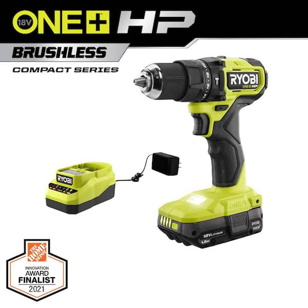 RYOBI ONE+ HP 18V Brushless Cordless Compact 1/2 in. Hammer Drill Kit with (1) 1.5 Ah Battery and Charger
