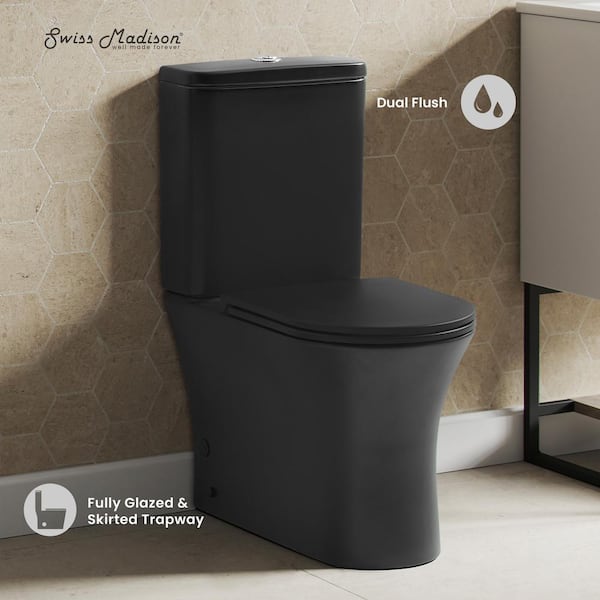Calice 2-piece 1.28 GPF Dual Flush Elongated Rear Outlet Toilet in Matte Black, Seat Included