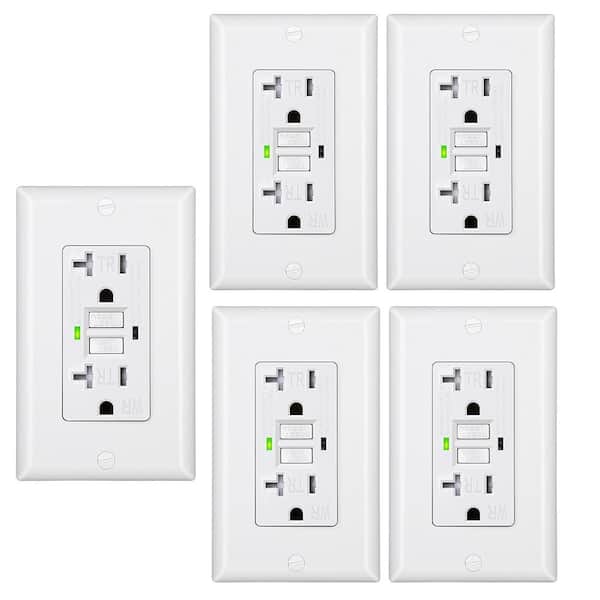 20 Amp 125-Volt Duplex Self-Test Slim GFCI Outlet, White (5-Pack)