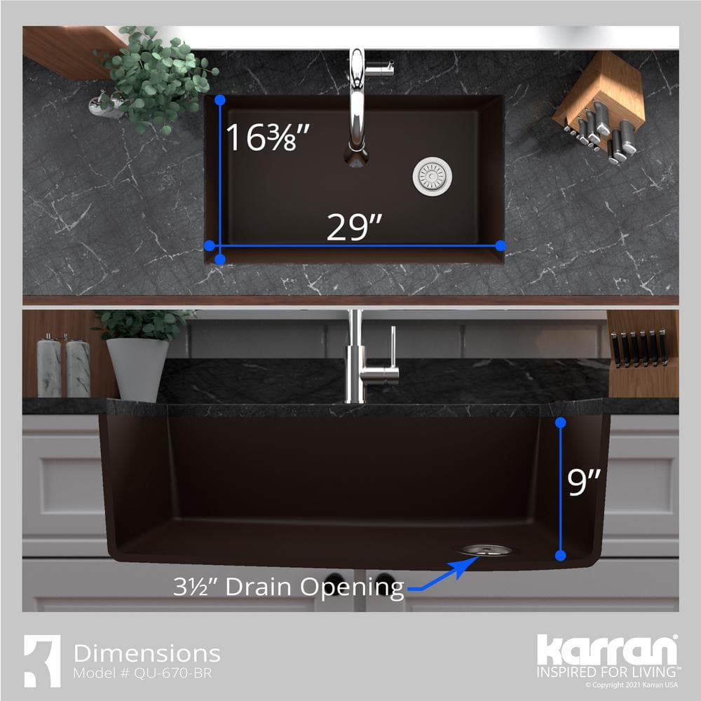 Brown Quartz Composite Single Bowl Undermount Kitchen Sink