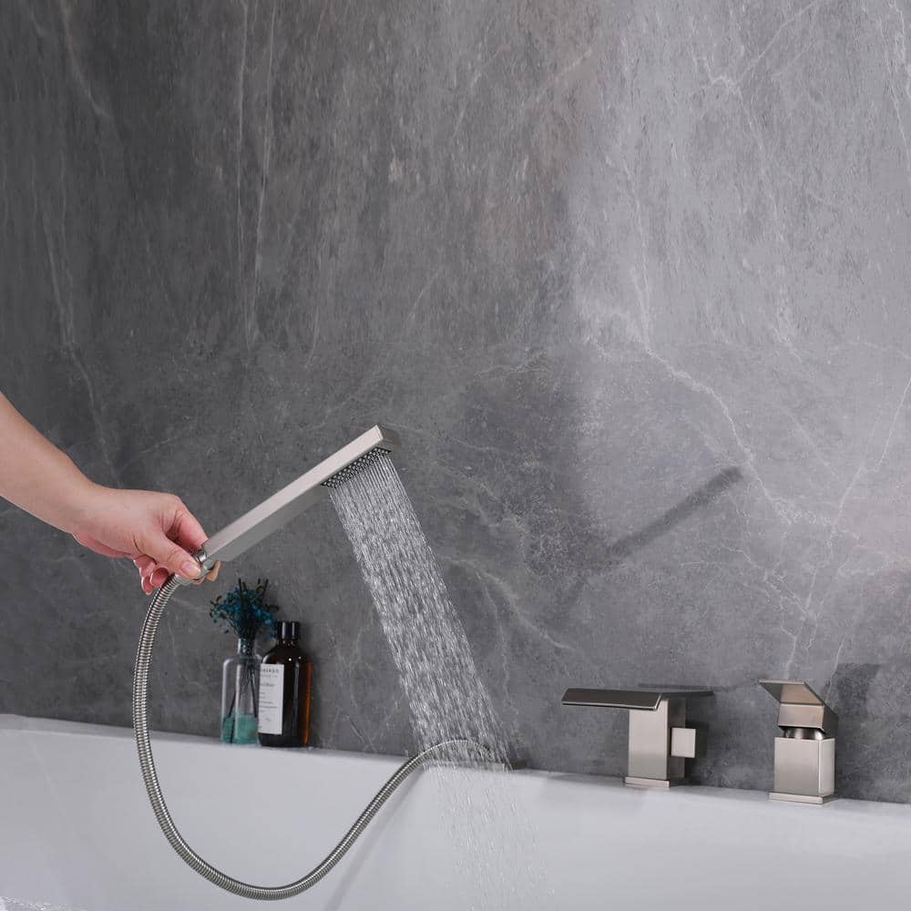 Brushed Nickel Waterfall Roman Tub Faucet with Handheld Shower