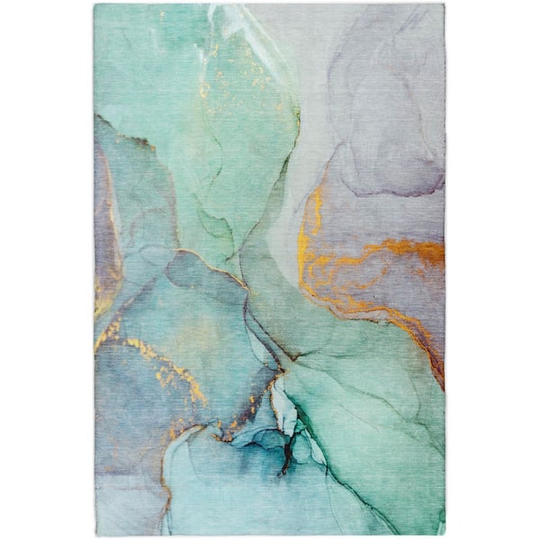 Dream Shag Premium Machine Washable Abstract ADS506 Teal 10 ft. x 14 ft. Area Rug