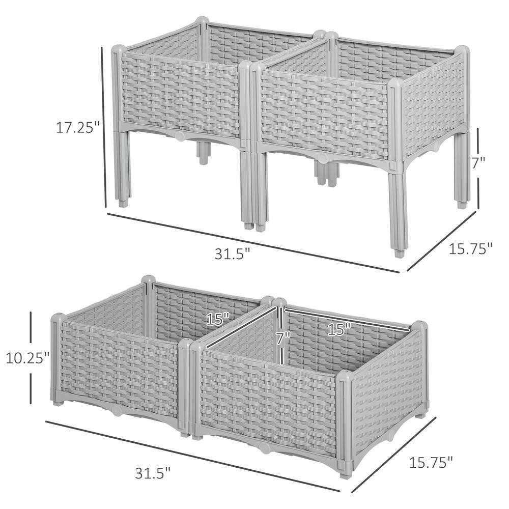 Gray 4-Piece Raised Garden Bed Planter with Self-Watering Design