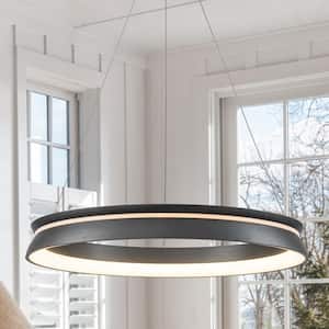 22.8 in. 2-Light Black Modern Integrated LED Ring Pendant Light
