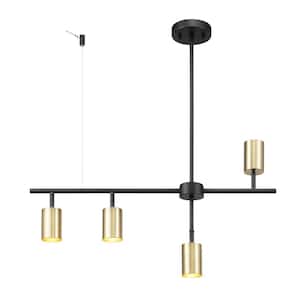 2.3 ft. Matte Black and Brass Adjustable Height Hard Wired Track Lighting Kit with Pivoting Shades, Step Heads