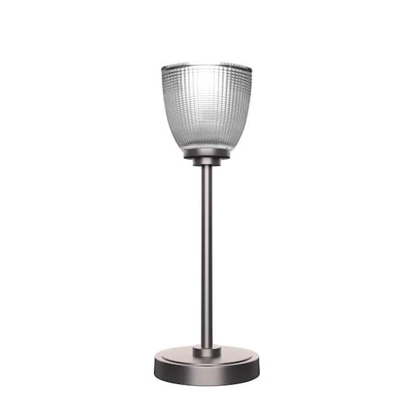 Unbranded Quincy 16.25 in. Graphite Accent Lamp with Clear Ribbed Glass Shade
