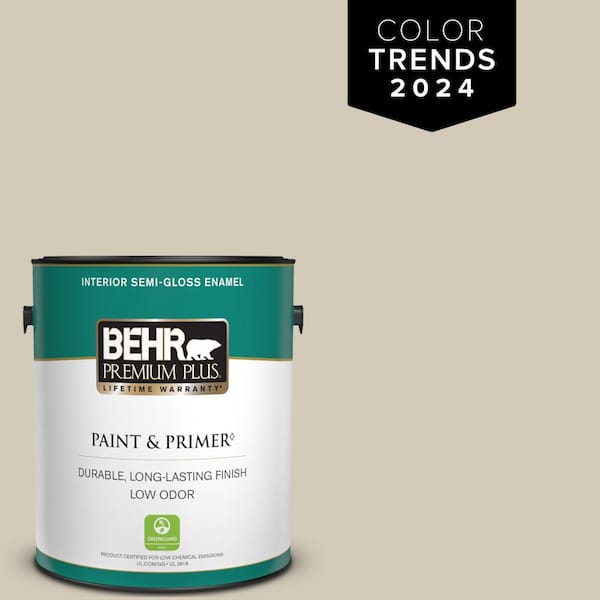 BEHR PREMIUM PLUS 1 gal. Designer Collection #DC-010 Even Better Beige Semi-Gloss Enamel Low Odor Interior Paint & Primer
