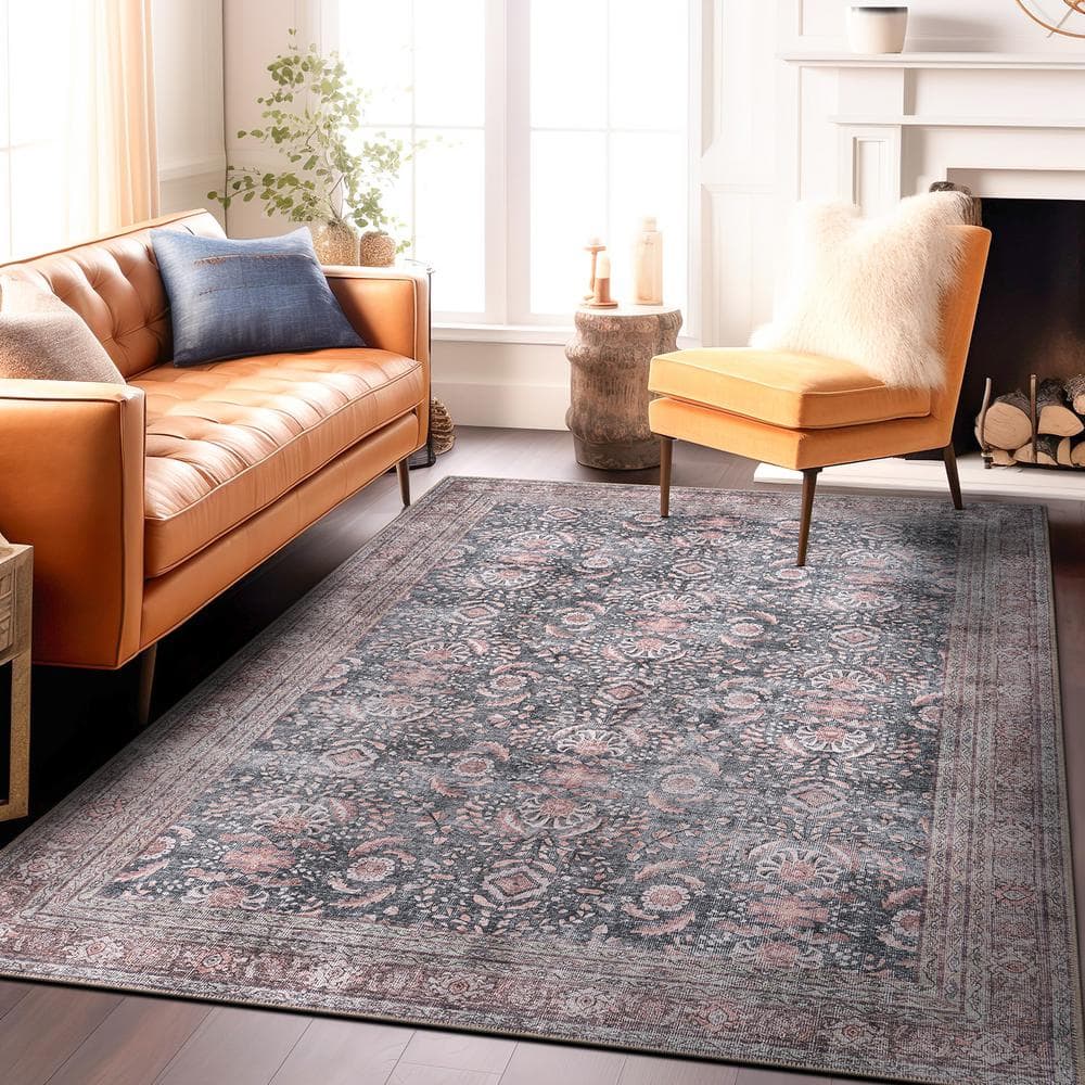 Vintage Inspired Machine Washable Non Slip Charcoal 4 ft. x 6 ft. Area Rug price history on PriceWatchPro