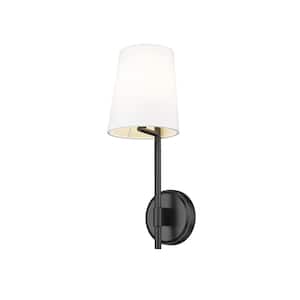 Winward 6 in. 1-Light Matte Black Wall Sconce Light with Fabric Shade