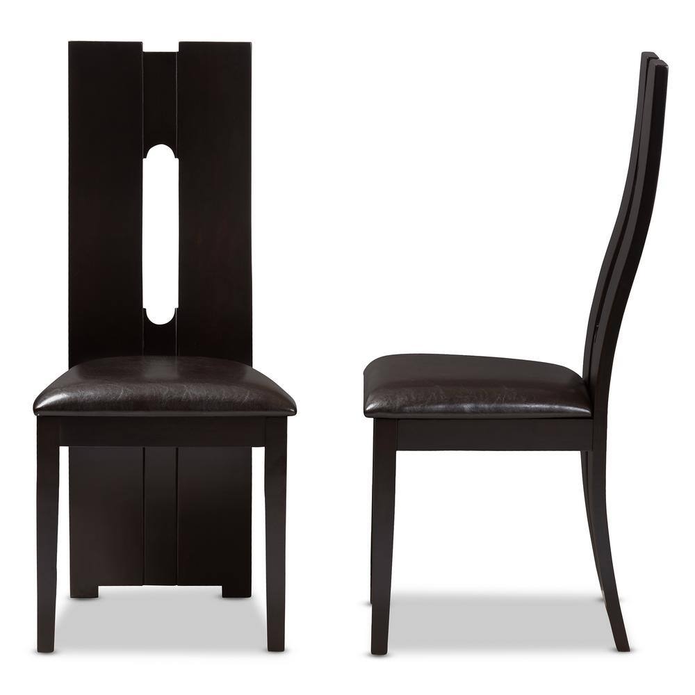 Alani Contemporary Dark Brown Faux Leather & Wood Dining Chair Set