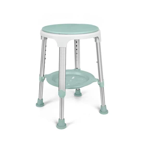 Shower Stool w/ Back EVA Padded Seat Adjustable Medical Anti-Slip Bath Stool for Elderly Disabled Blue, Stainless Steel