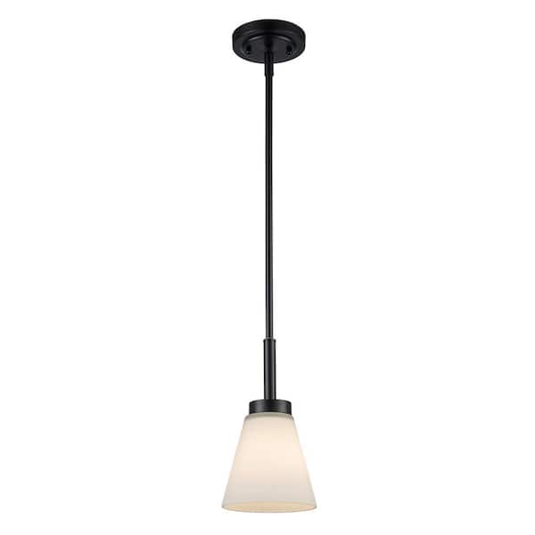 Fifer 1-Light Black Mini Pendant Light Fixture with Frosted Glass