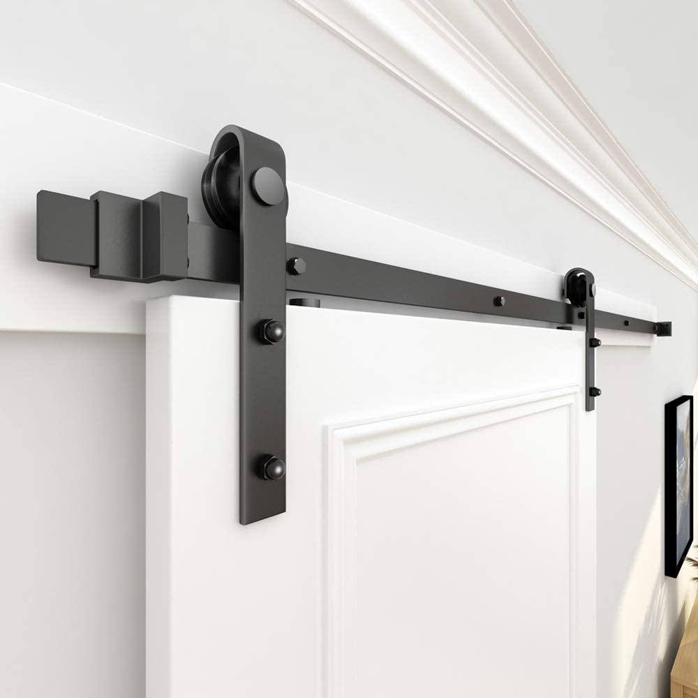 Black Matte Carbon Steel Sliding Barn Door Hardware Kit, 108 in.