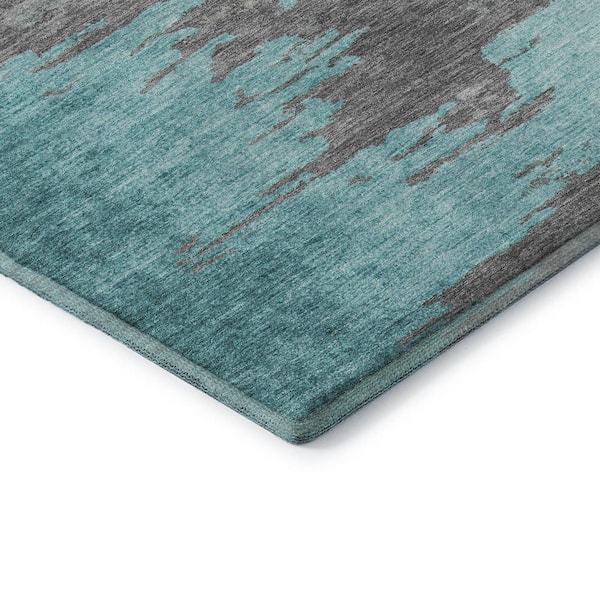 Mayfield Premium Machine Washable Abstract AMF2010 Teal 10 ft. x 14 ft. Area Rug