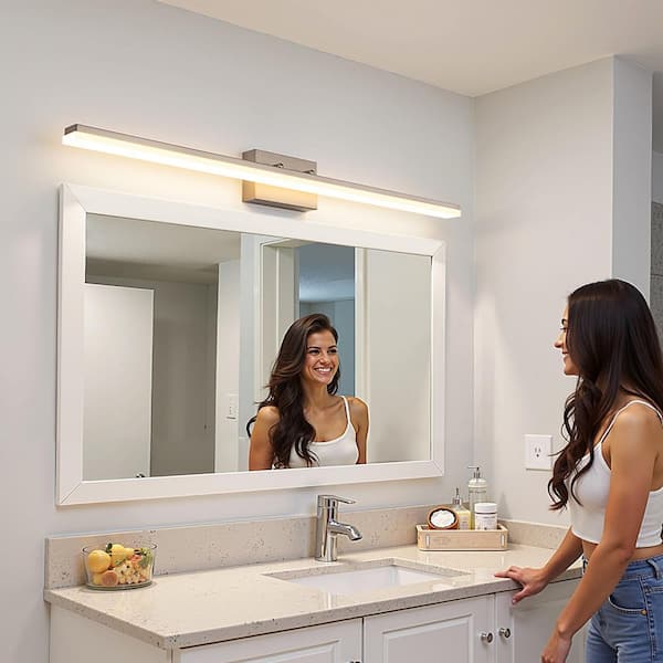 36-Watt 1-Light Dimmable Nickel Integrated LED Vanity Light, 48 in. Bathroom Wall Sconce Adjustable Light Bar
