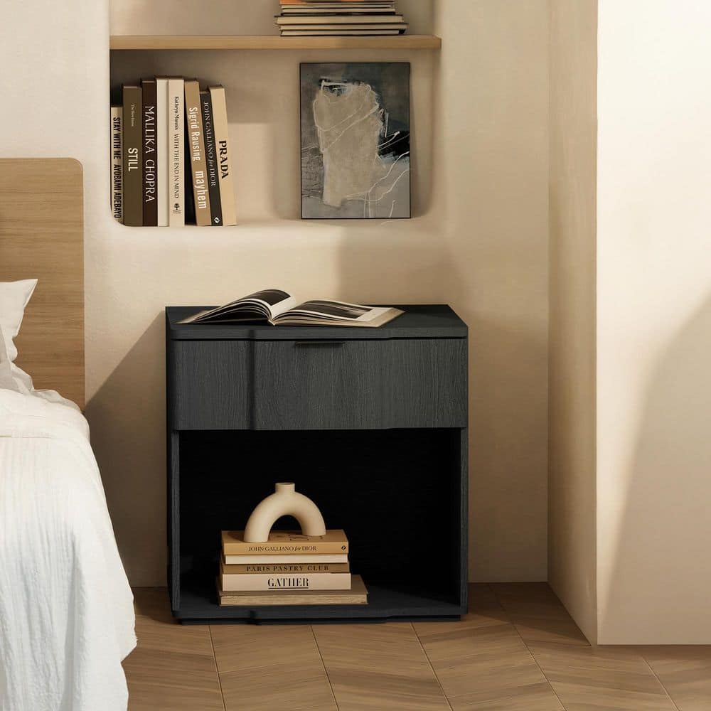 Manhattan Comfort Clive Mid-Century Modern Black 1-Drawer 22 in. W