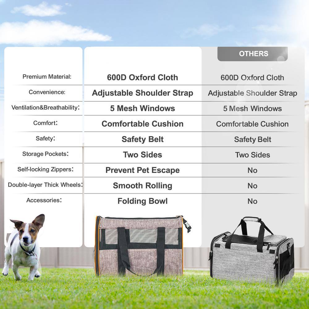 Gray Soft-Sided Rolling Pet Carrier with Telescopic Handle
