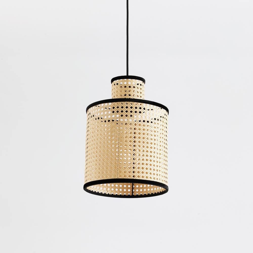 Bohemian Black Mini Pendant with Velvet-Stitched PVC Rattan Shade