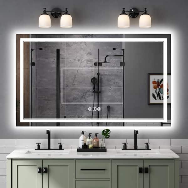 60 in. W x 36 in. H Large Rectangular Frameless Anti-Fog Wall Bathroom Vanity Mirror in Silver