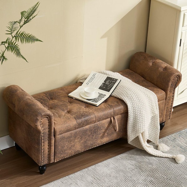 Coffee Microfiber 55.12 in. W Bedroom Bench with Storage
