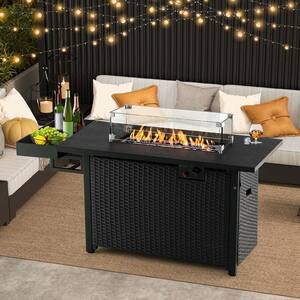 Rectangle Gas Outdoor Fire Pit Table Patio Propane Firepit with Cover 50,000 BTU Black