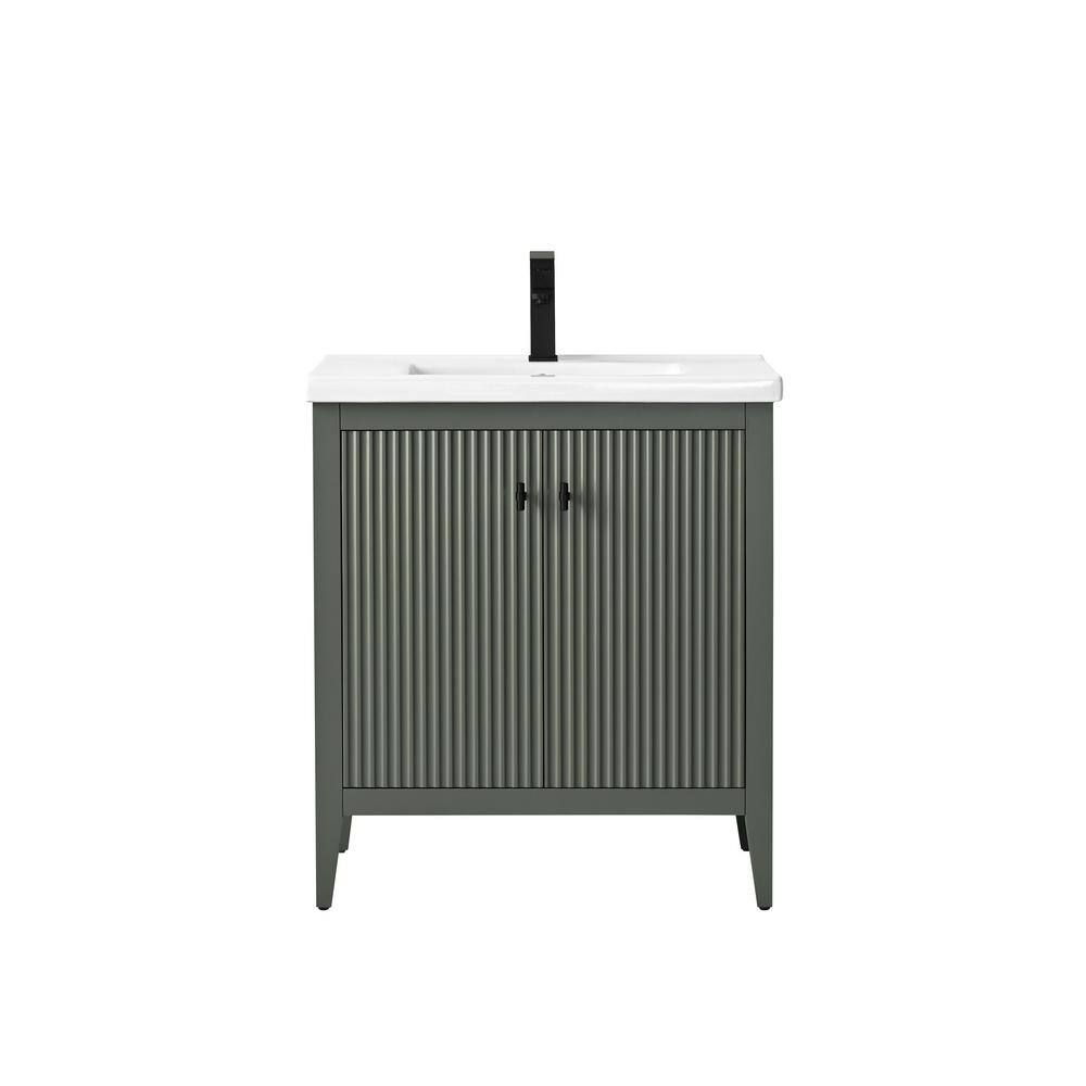 30" Green Freestanding Bathroom Vanity with Ceramic Top