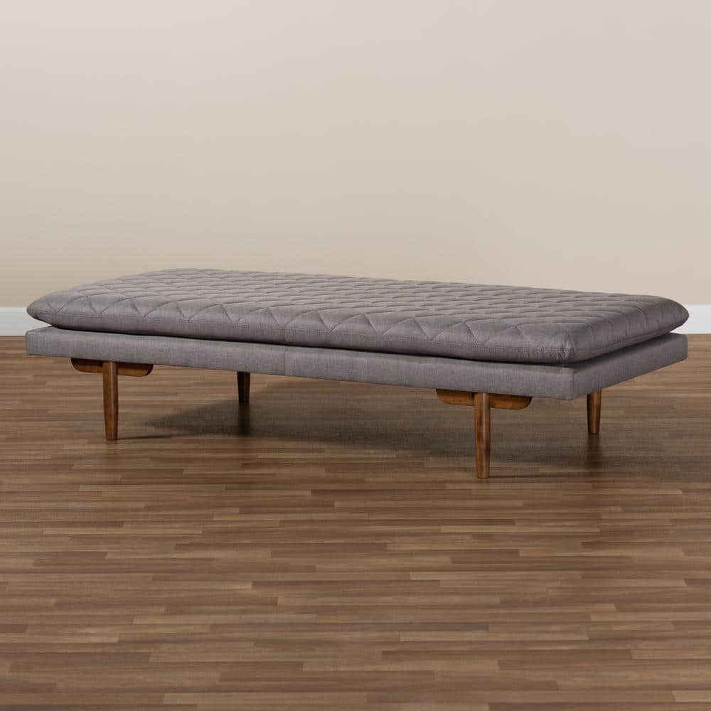 Twin Mid-Century Modern Gray Upholstered Walnut Daybed
