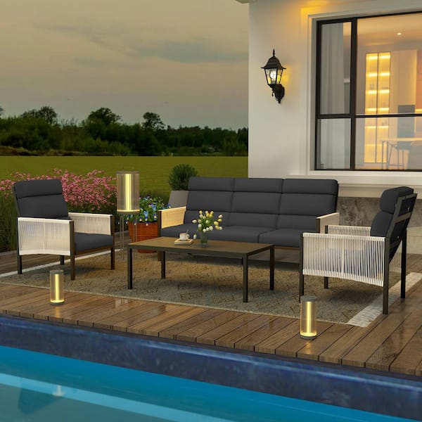 4-Piece Metal Patio Conversation Set with Dark Gray Cushions