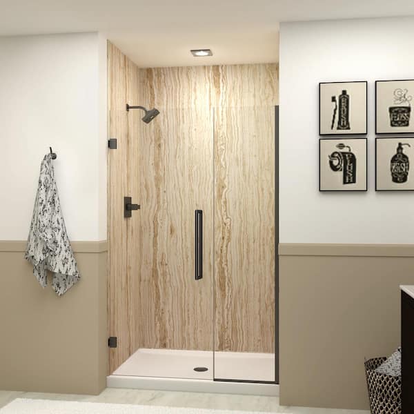 Transolid Elizabeth 48.5 in. W x 76 in. H Hinged Frameless Shower Door in Matte Black with Clear Glass