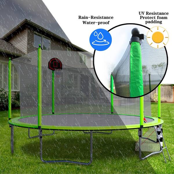 16FT Trampoline with Basketball Hoop, Soccer Goal, Pump, and