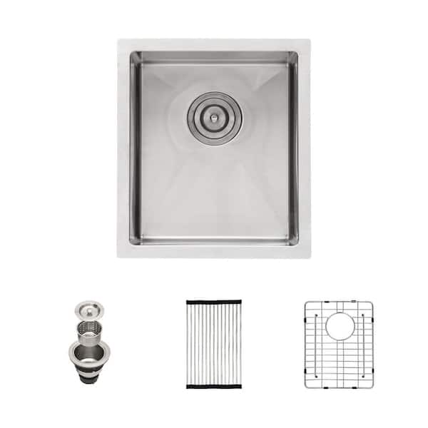 14 in. Undermount Single Bowl 16-Gauge Stainless Steel R10 Round Corner Kitchen Bar Sink with Bottom Grid