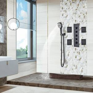 Luxury LED Thermostatic Single-Handle 3-Spray Patterns Shower Faucet with Body Jets in Matte Black (Valve Included)