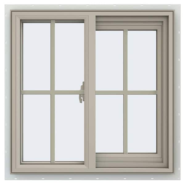 JELD-WEN 23.5 in. x 23.5 in. V-2500 Series Desert Sand Vinyl Right-Handed Sliding Window with Colonial Grids/Grilles