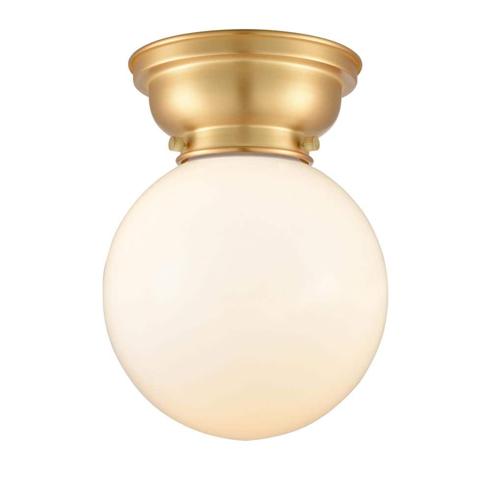 Beacon 8 in. 1-Light Satin Gold Industrial Flush Mount with Seeded Glass Shade price history on PriceWatchPro
