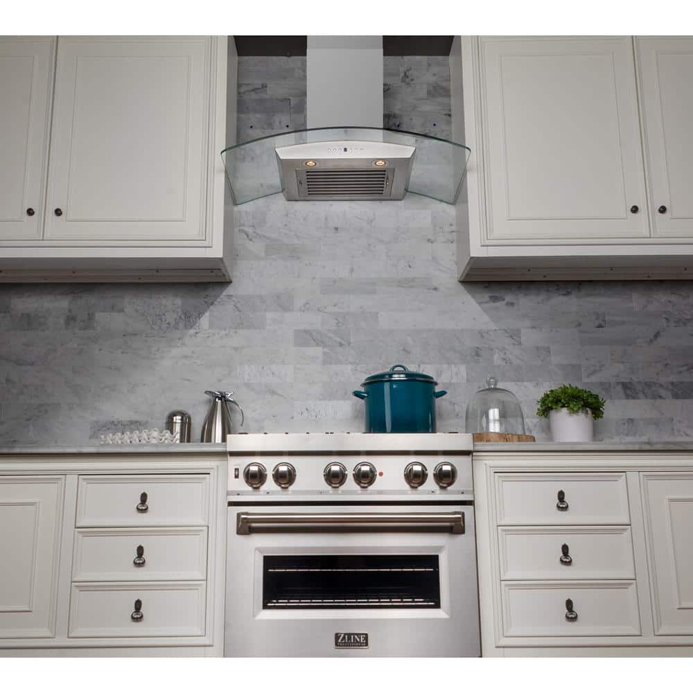 30" Stainless Steel Convertible Wall Mount Range Hood with Glass Canopy