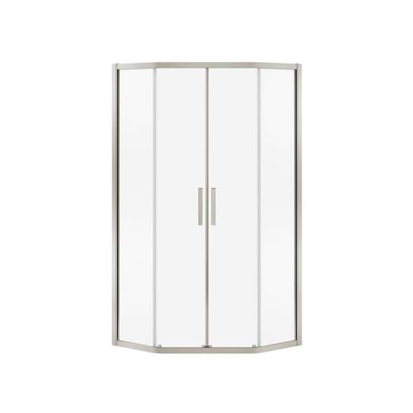 Radia 40 in. x 40 in. x 71-1/2 in. Frameless Neo-Angle Sliding Shower Door with Clear Glass in Brushed Nickel