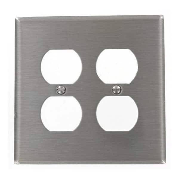 Leviton 2-Gang Stainless Steel Non Magnetic Duplex Outlet/Receptacle Metal Midway/Midsize Wall Plate (1-Pack) SSJ82-40