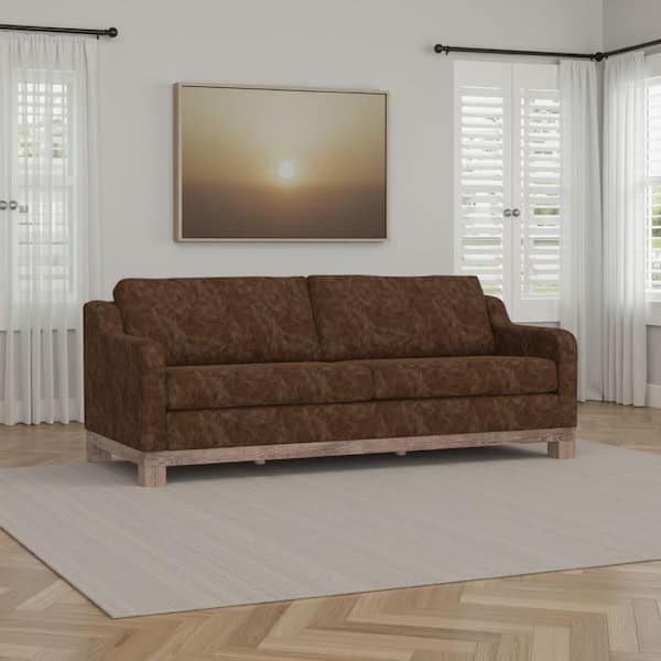 Benjara Sama 38.5 in. Straight Arm Polyester Rectangle with 2-Accent Pillows Sofa in Brown