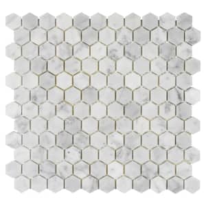 Rockart Carrara Marble 12 in. x 12 in. Hexagon 1 in. Natural Stone Mosaic Tile (10.7639 sq. ft./Case)