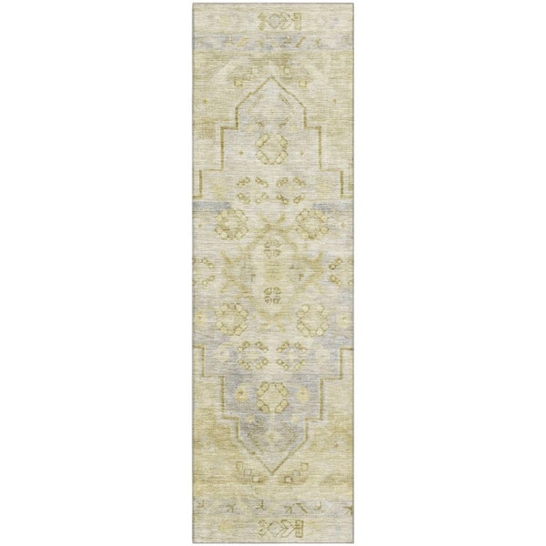 Mayfield Premium Machine Washable Abstract AMF1918 Gold 2 ft. x 7 ft. Runner Rug