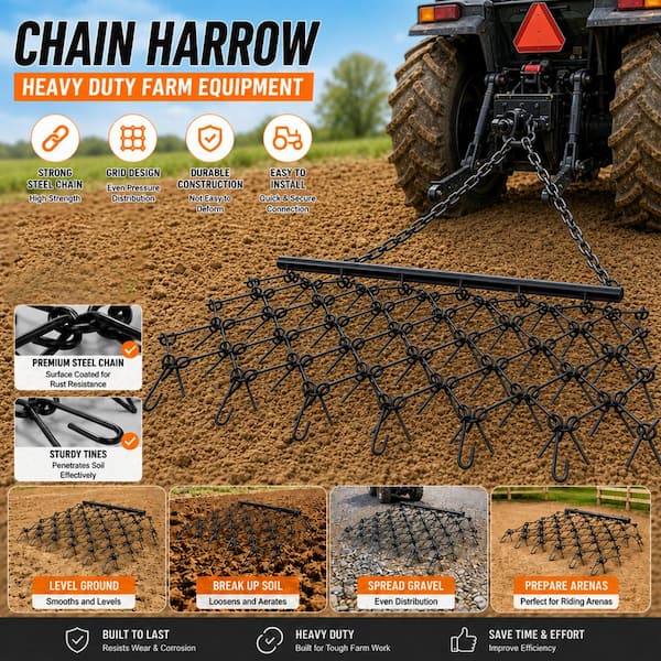 raki専用 60 in. Steel Landscape Rake, Heavy-Duty Drag Harrow, Compatible
