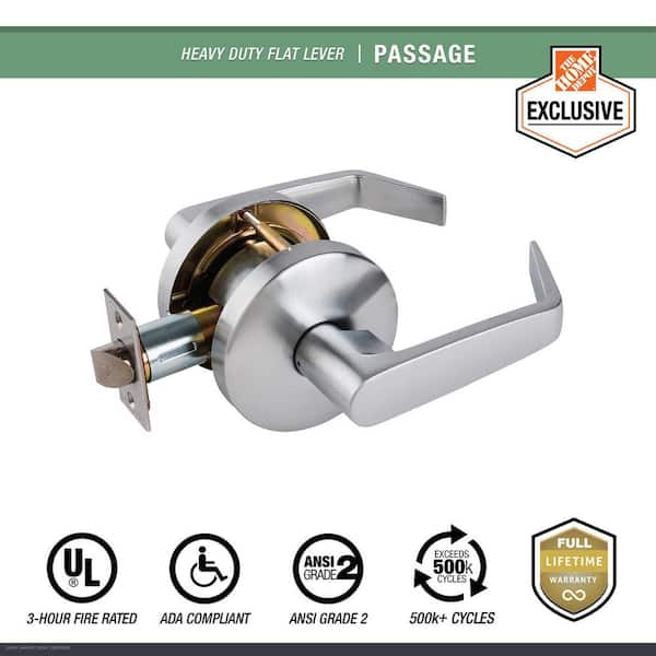 Heavy Duty Commercial Cylindrical Passage (Bed/Bath) Lever ADA UL 3-Hour Fire ANSI Grade 2 Satin Chrome