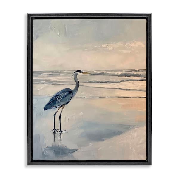 Stupell Industries Heron on Classic Coast by Petal Prints Design Black Floater Frame Coastal Graphic Art Print 31 in. x 25 in.