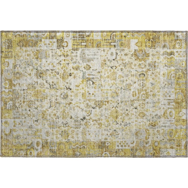 Mayfield Premium Machine Washable Abstract AMF2099 Gold 2 ft. x 3 ft. Accent Rug