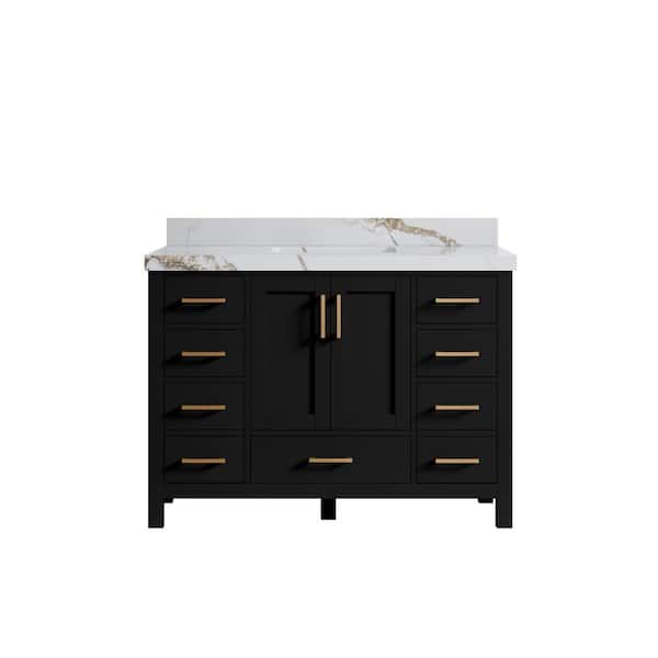 Willow Collections Malibu 48 in. W x 22 in. D x 36 in. H Single Sink Bath Vanity in Black with 2 in. Calacatta Gold Top