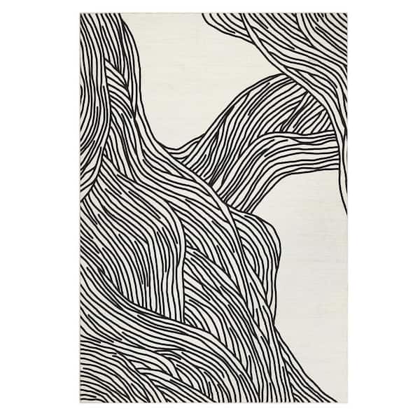 8' x 10' Blue Marble Abstract Area Rug, Machine Washable Non-Slip Low-Pile Soft Rug for Living Room, Black and White