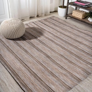 Bo Modern Farmhouse Brown/Natural 6 ft. 7 in. Wide Stripe Square Indoor/Outdoor Area Rug